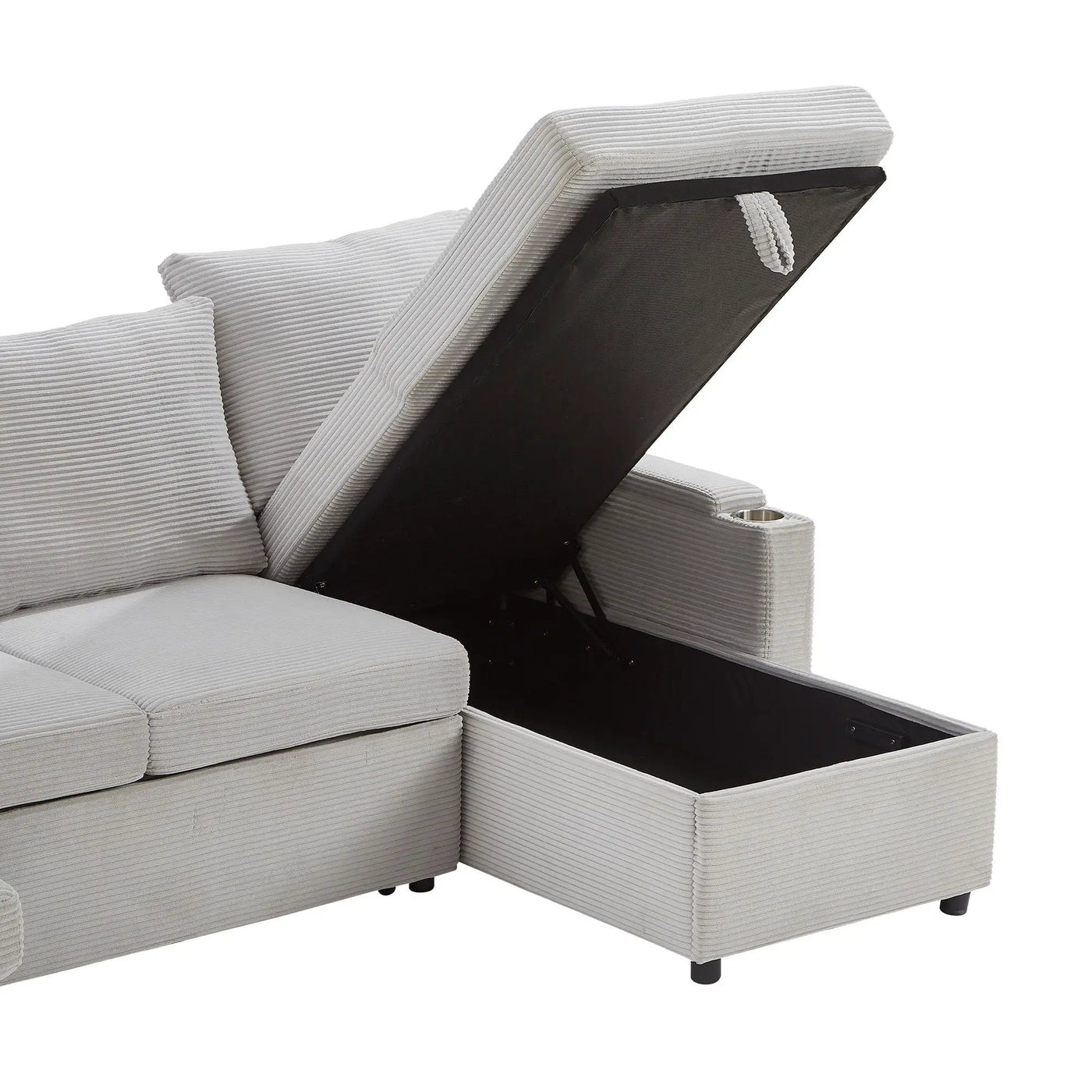 U Shaped Sectional Sofa Bed With Storage Chaise Lounges, USB Ports, And Cup Holders by HouseOfZazla