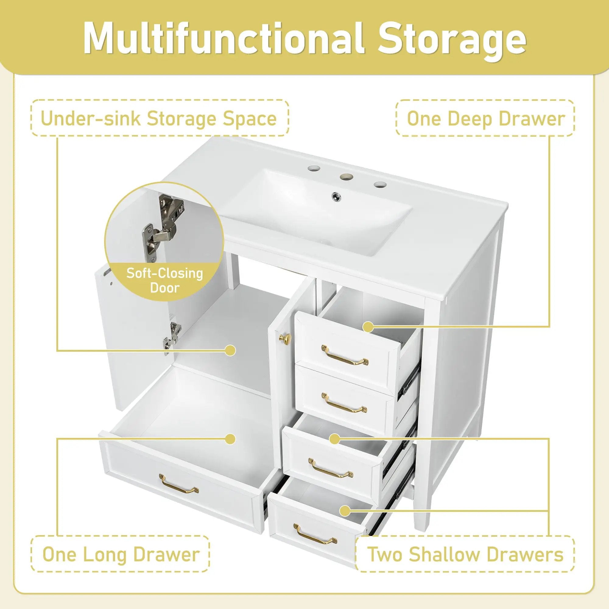Elegant Vintage Bathroom Vanity With Sink and Soft Closing Drawers by HouseOfZazla