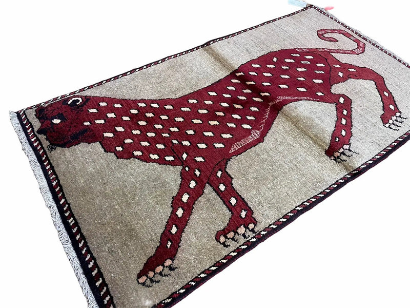 3 X 5 Handmade Hand-Knotteed New Vintage Rug Quality Wool Leopard Burgundy Beige by Jewel Rugs