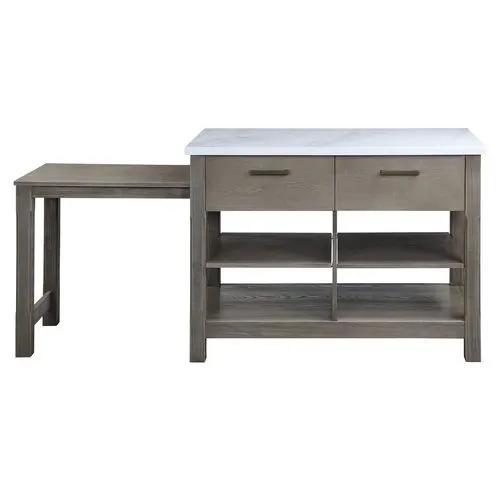 Feivel - Kitchen Island With Pull Out Table - Marble Top & Rustic Oak by Unique Piece Furniture