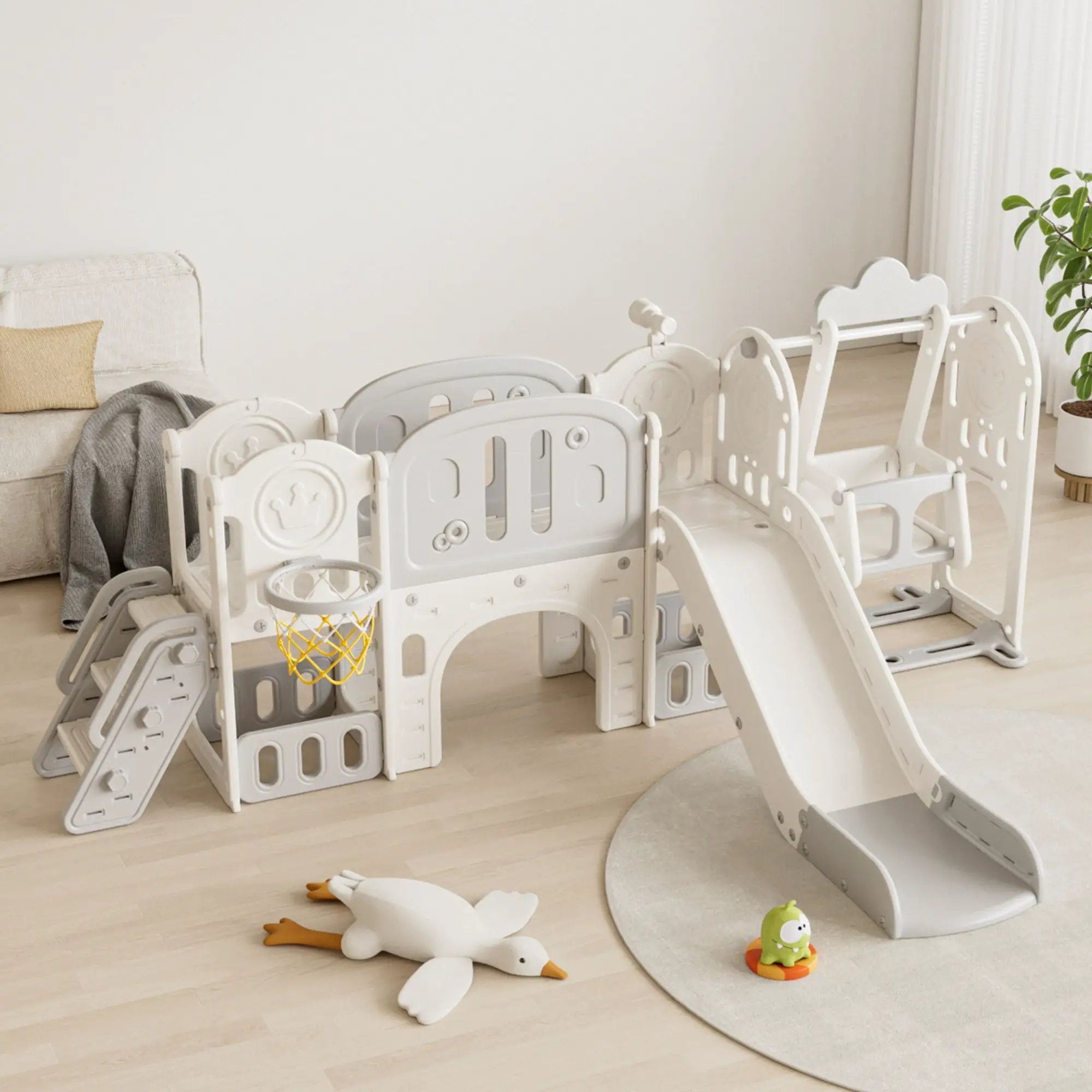 Toddler Slide Kids Playground With Basketball Hoop And Swing by HouseOfZazla