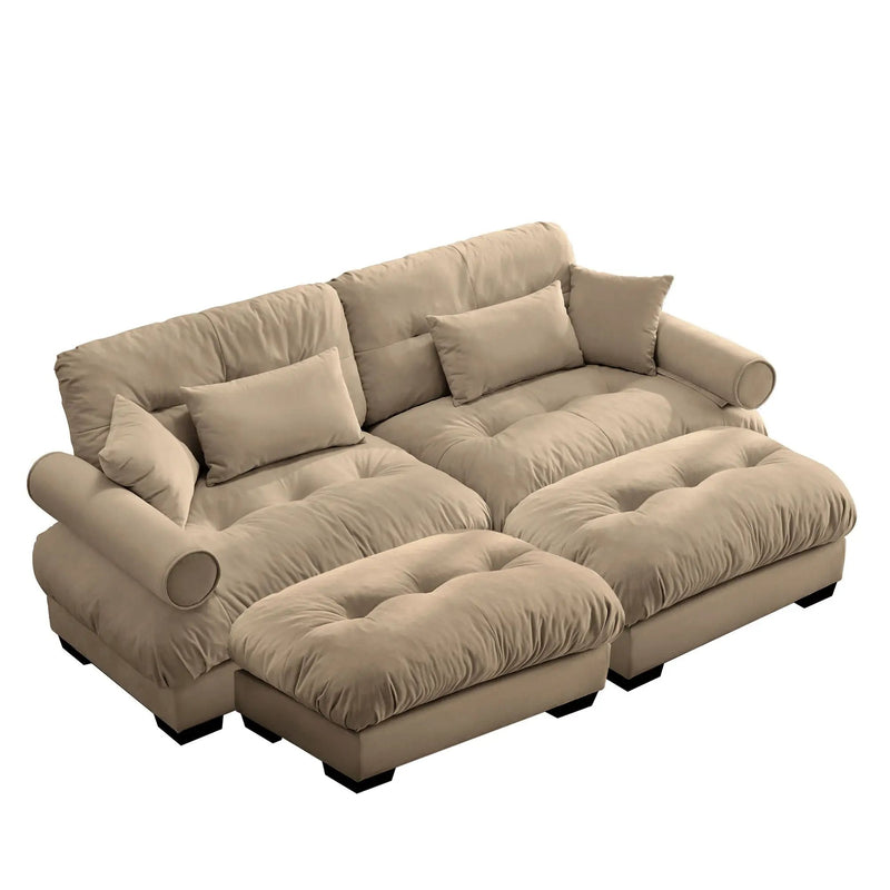 Modern Sectional Sofa With Ottoman, Round Bolster Armrests, Waist And Throw Pillows by Unique Piece Furniture