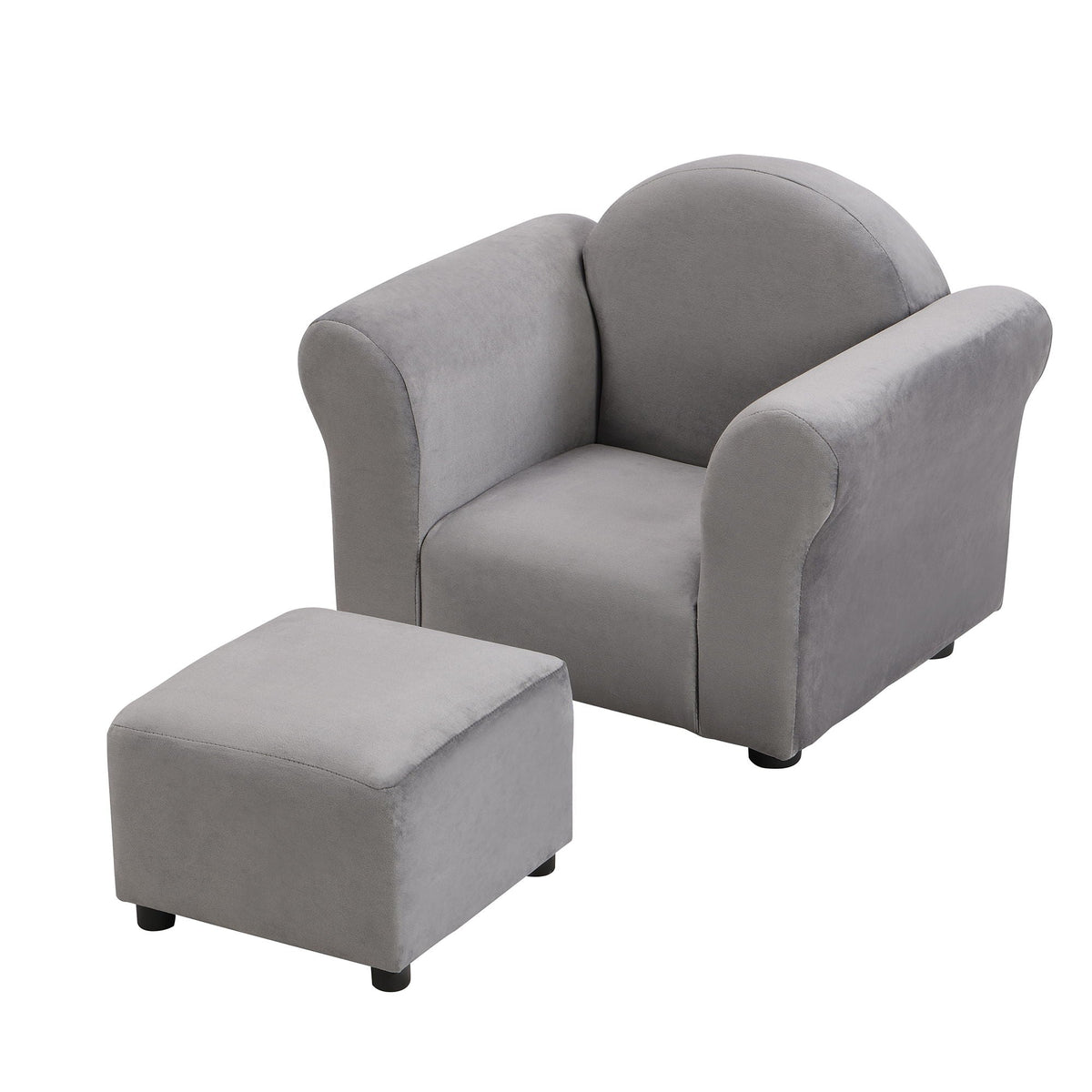 Kids Upholstered Recliner Chair with Ottoman - Gray