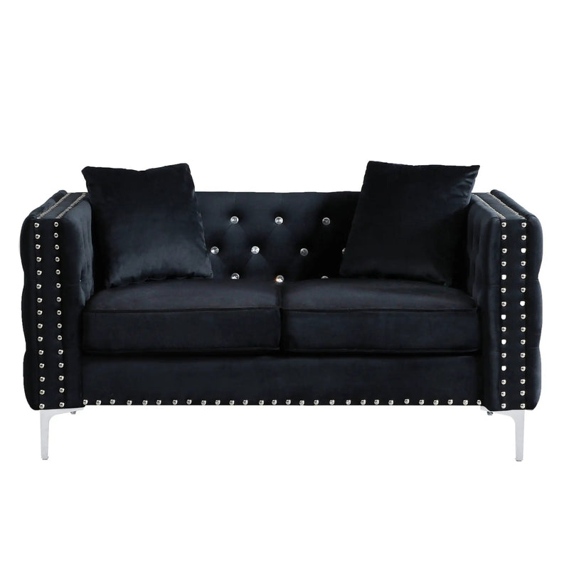 Wide Sofa With Jeweled Buttons Square Arm, 2 Pillows by HouseOfZazla