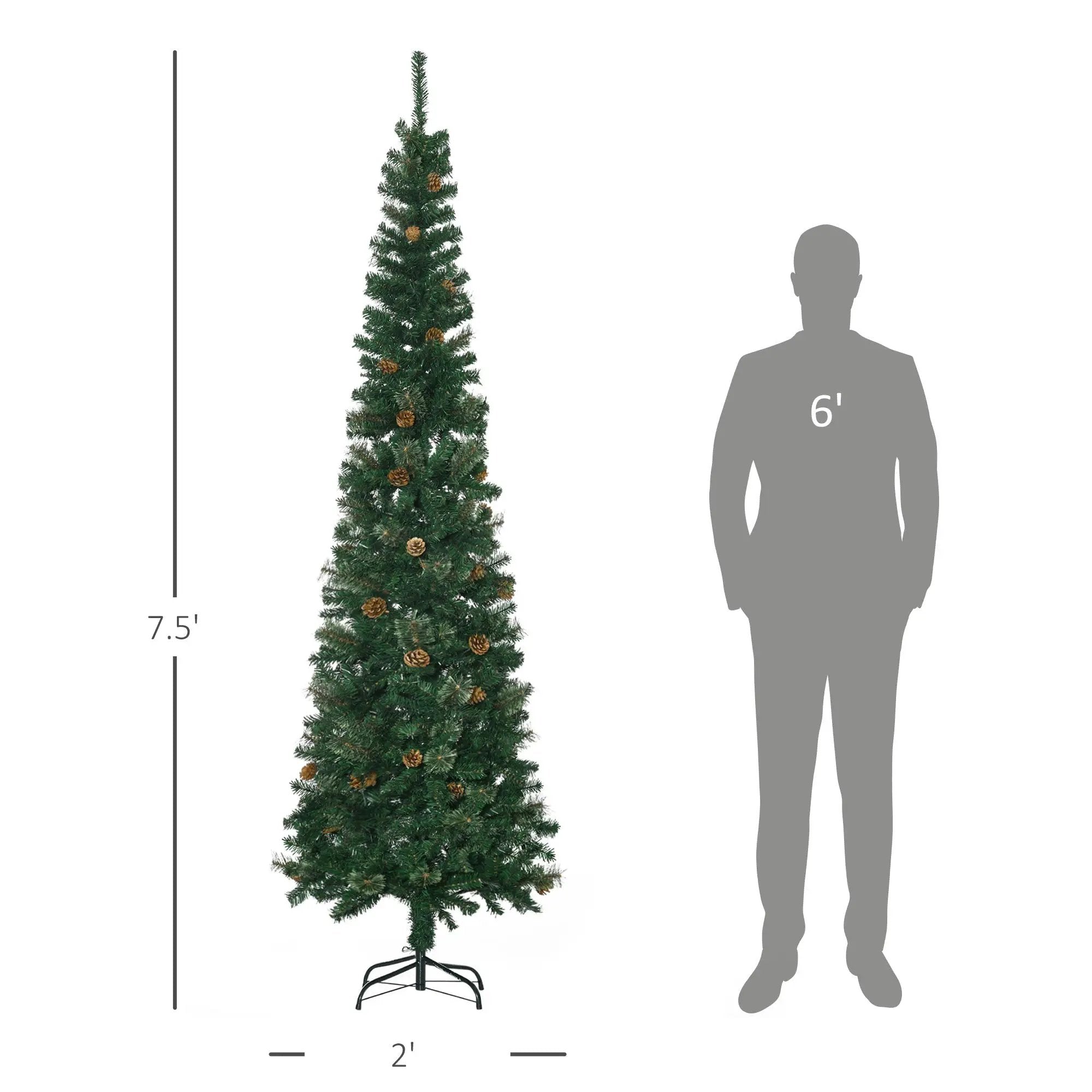 Slim Pine Needles Xmas Tree - 7.5 Foot Pencil Christmas Tree by HouseOfZazla