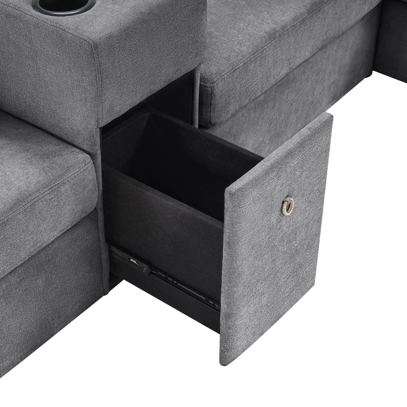 Modular 5 Seat U-Shape Sectional Sofa With Chaise Lounge, Built In Cup Holders And Storage Drawer by HouseOfZazla