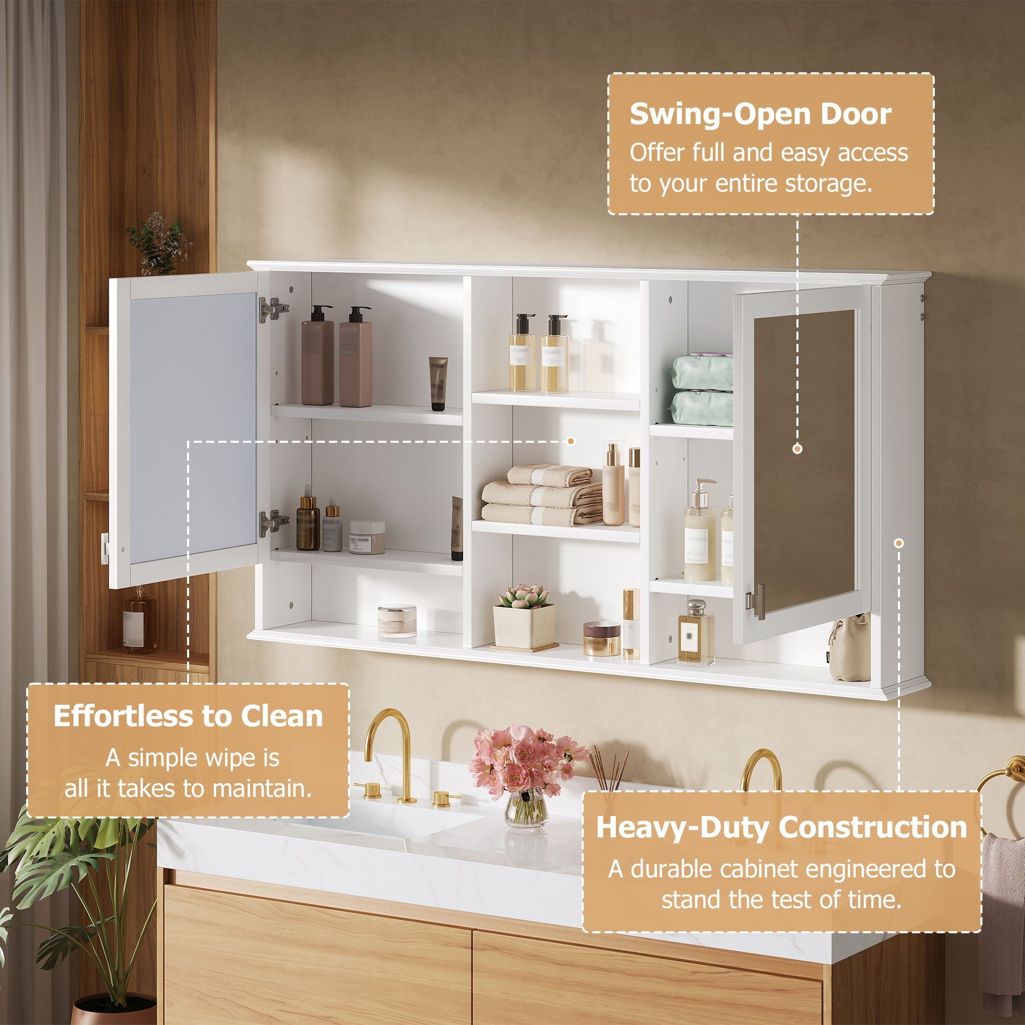 Wall Mount Mirror Cabinet With Adjustable Shelves - White by HouseOfZazla