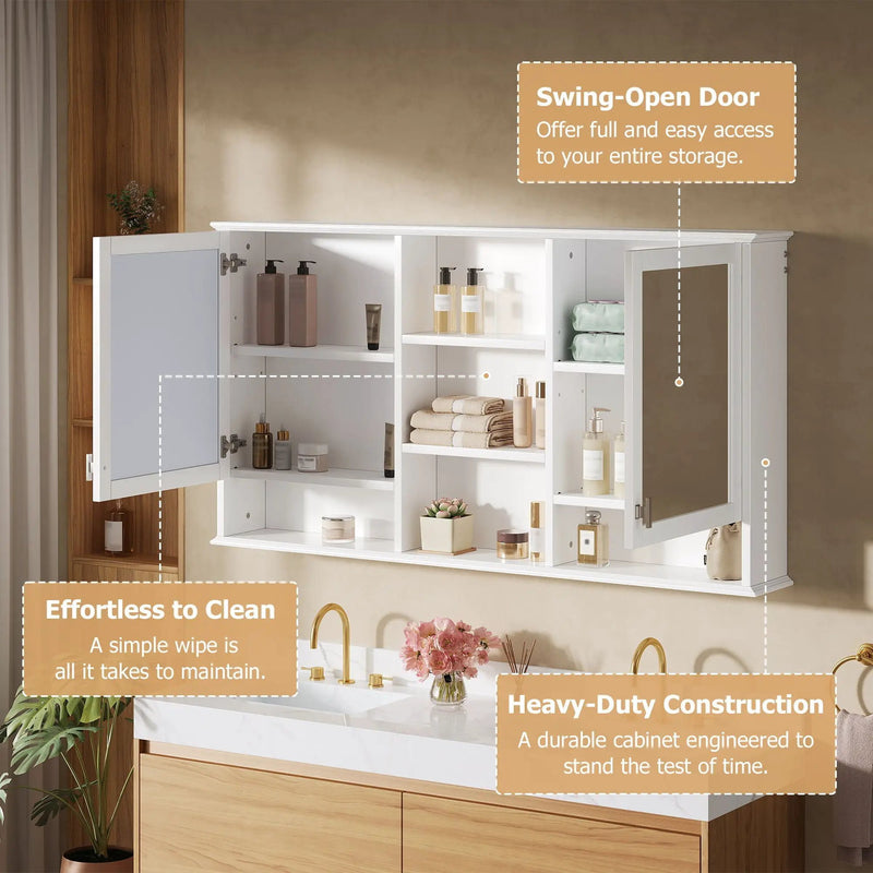 Wall Mount Mirror Cabinet With Adjustable Shelves - White by HouseOfZazla