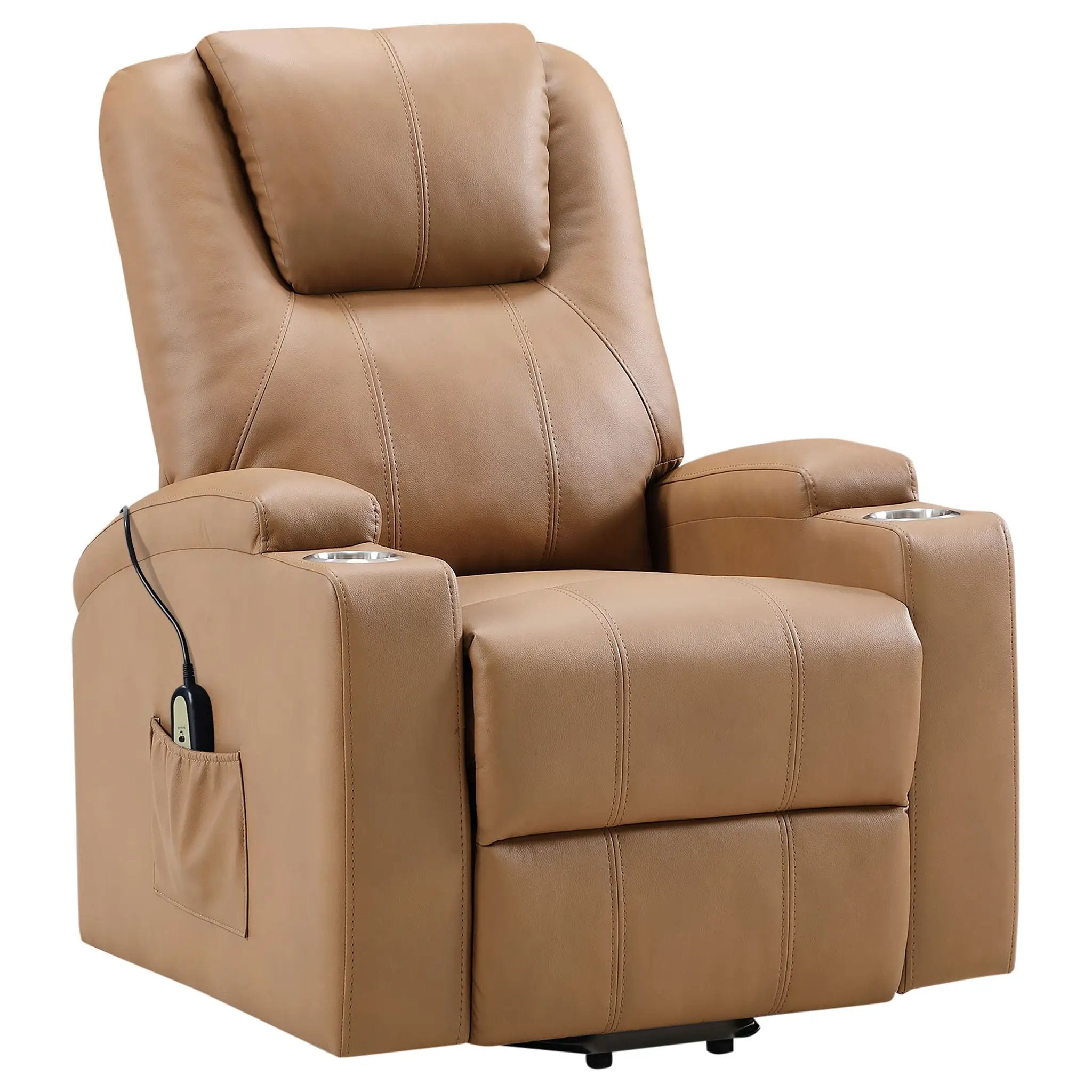 Armstrong Upholstered Power Lift Massage Recliner Camel by Unique Piece Furniture