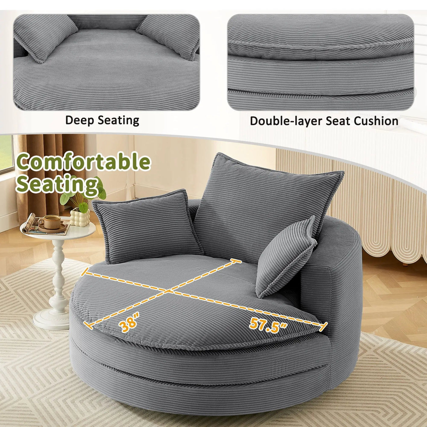 360° Swivel Accent Barrel Chair With Dual Layer Cushion And 3 Removable Pillows by HouseOfZazla