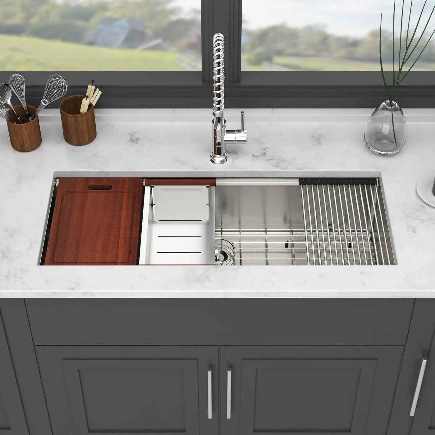 Undermount Workstation Kitchen Sink Stainless Steel Single Bowl by HouseOfZazla