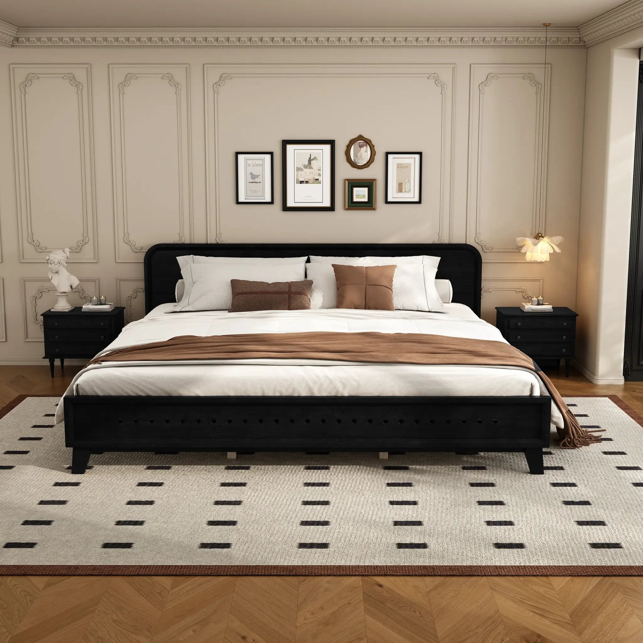 Pine Solid Wood King Size Bed, Solid and Stable, No Box Spring Needed by HouseOfZazla