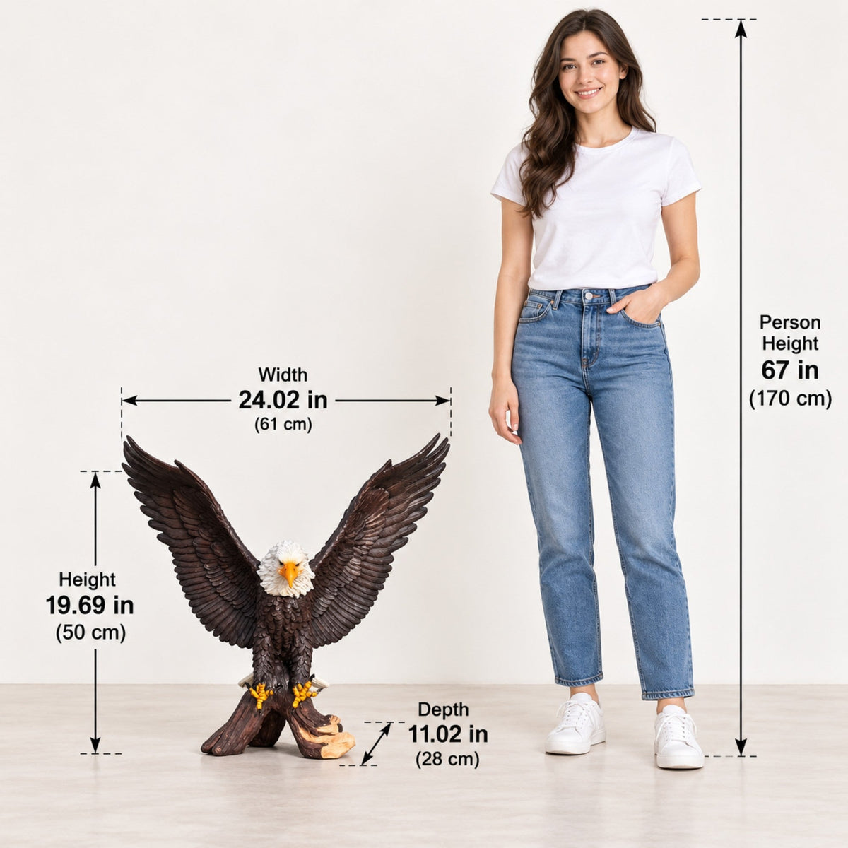 Bald Eagle Garden Statue 24.02 Inch Winged Resin Wildlife Sculpture for Patio Yard Outdoor Decor, photo 5 of 10