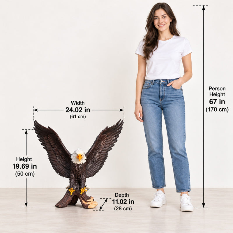 Bald Eagle Garden Statue 24.02 Inch Winged Resin Wildlife Sculpture for Patio Yard Outdoor Decor, photo 5 of 10