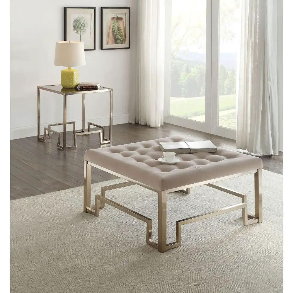 Damien - Cocktail Ottoman - Beige Fabric & Champagne by Unique Piece Furniture