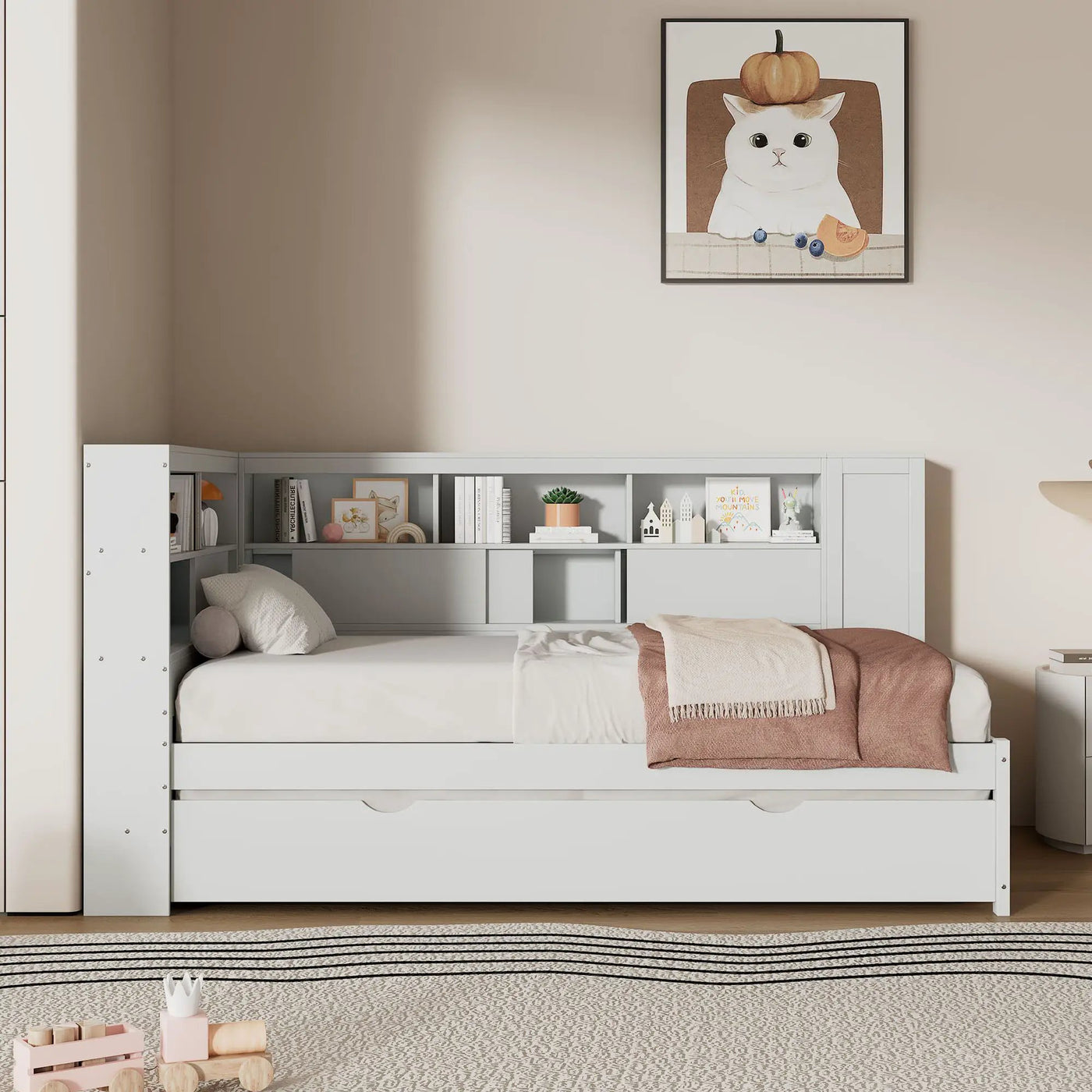 Daybed With Storage Shelves, USB Charging, And Trundle Bed by HouseOfZazla