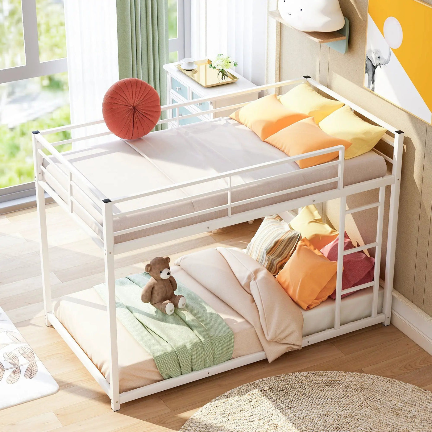 Metal Bunk Bed, Low Bunk Bed With Ladder by HouseOfZazla