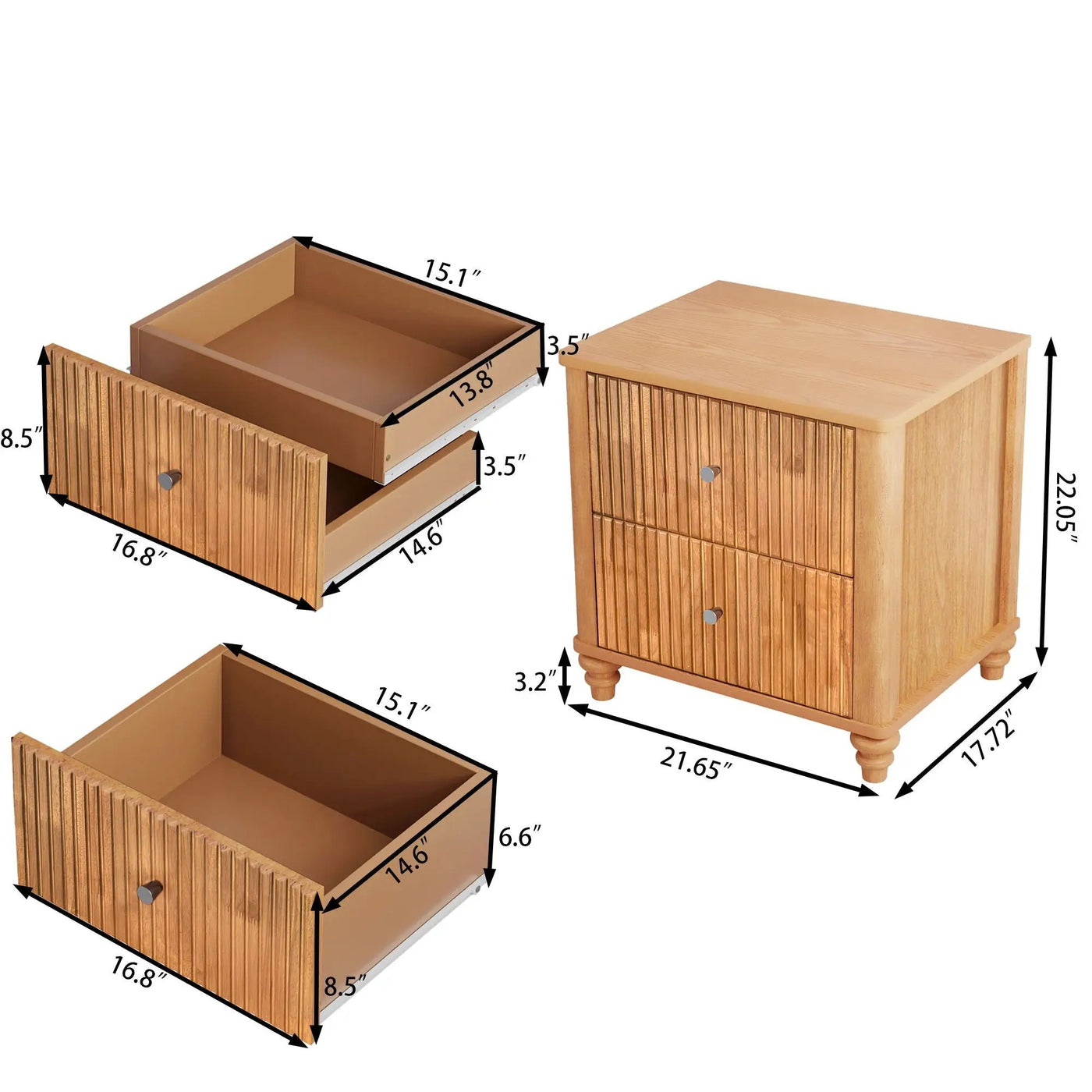 Modern Fluted Nightstand With 3 Drawers by HouseOfZazla