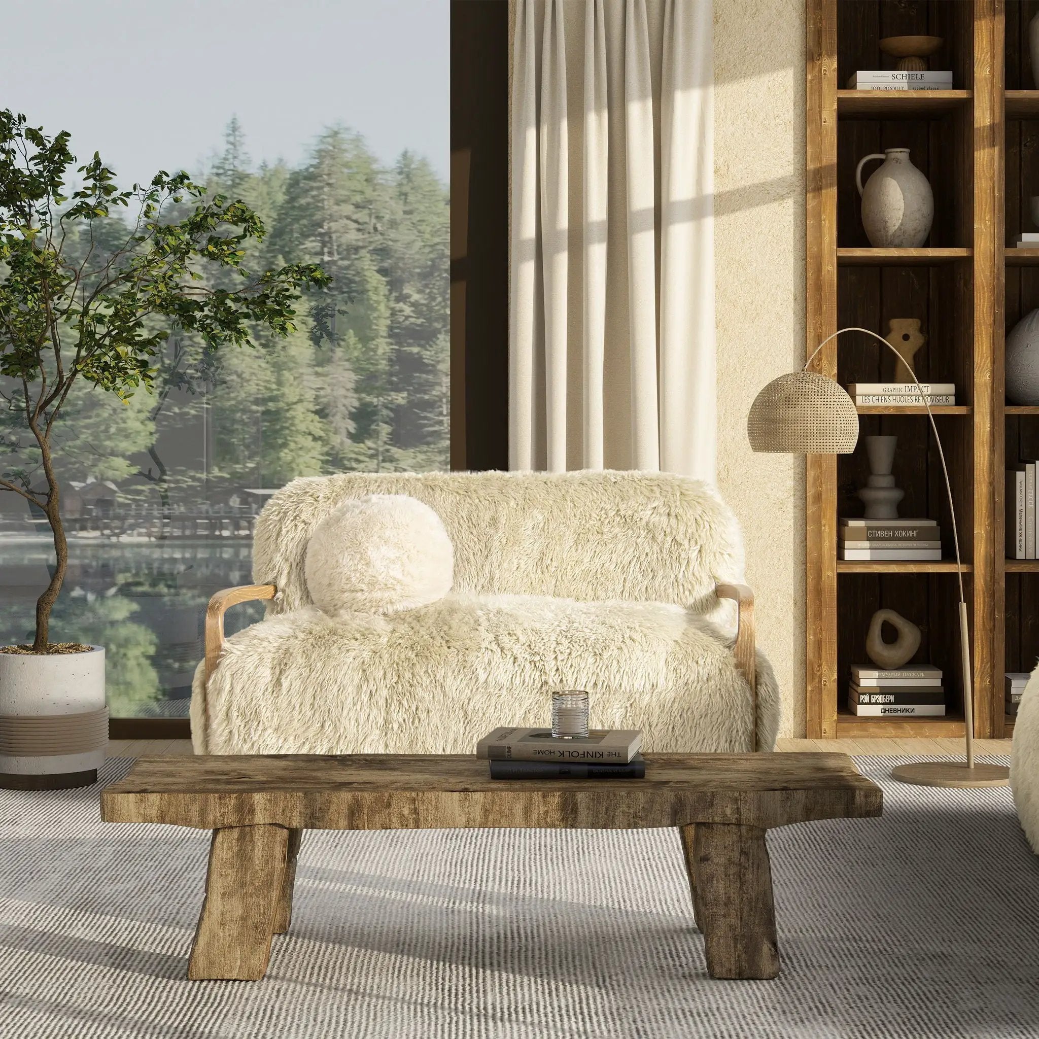 Enchante - Sheepskin Accent Loveseat - Taupe / Natural by HouseOfZazla