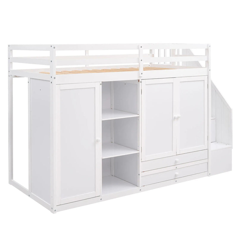 Loft Bed With 3 Shelves, 2 Wardrobes, 2 Drawers, Ladder Storage by HouseOfZazla