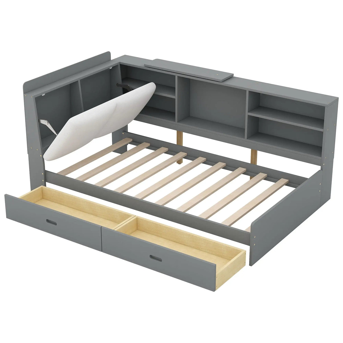 Platform Bed With Storage Headboard, Shelves And 2 Drawers by HouseOfZazla