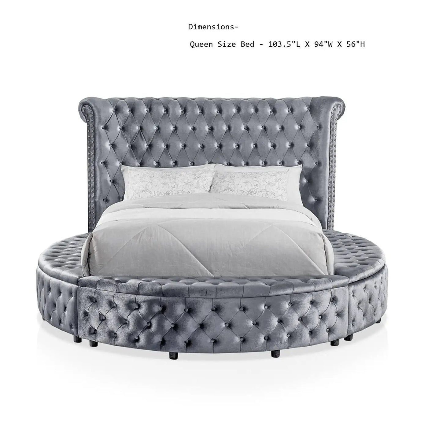 Glam Button Tufted Wingback Round Bed With Storage And USB Ports by Unique Piece Furniture
