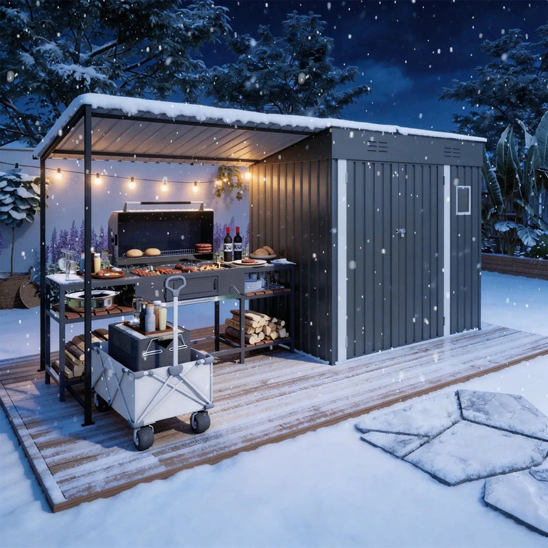 Lean To Shed With Open Sided Pergola, Outdoor Storage Shed & Attached Hardtop Gazebo Combo - Gray by HouseOfZazla