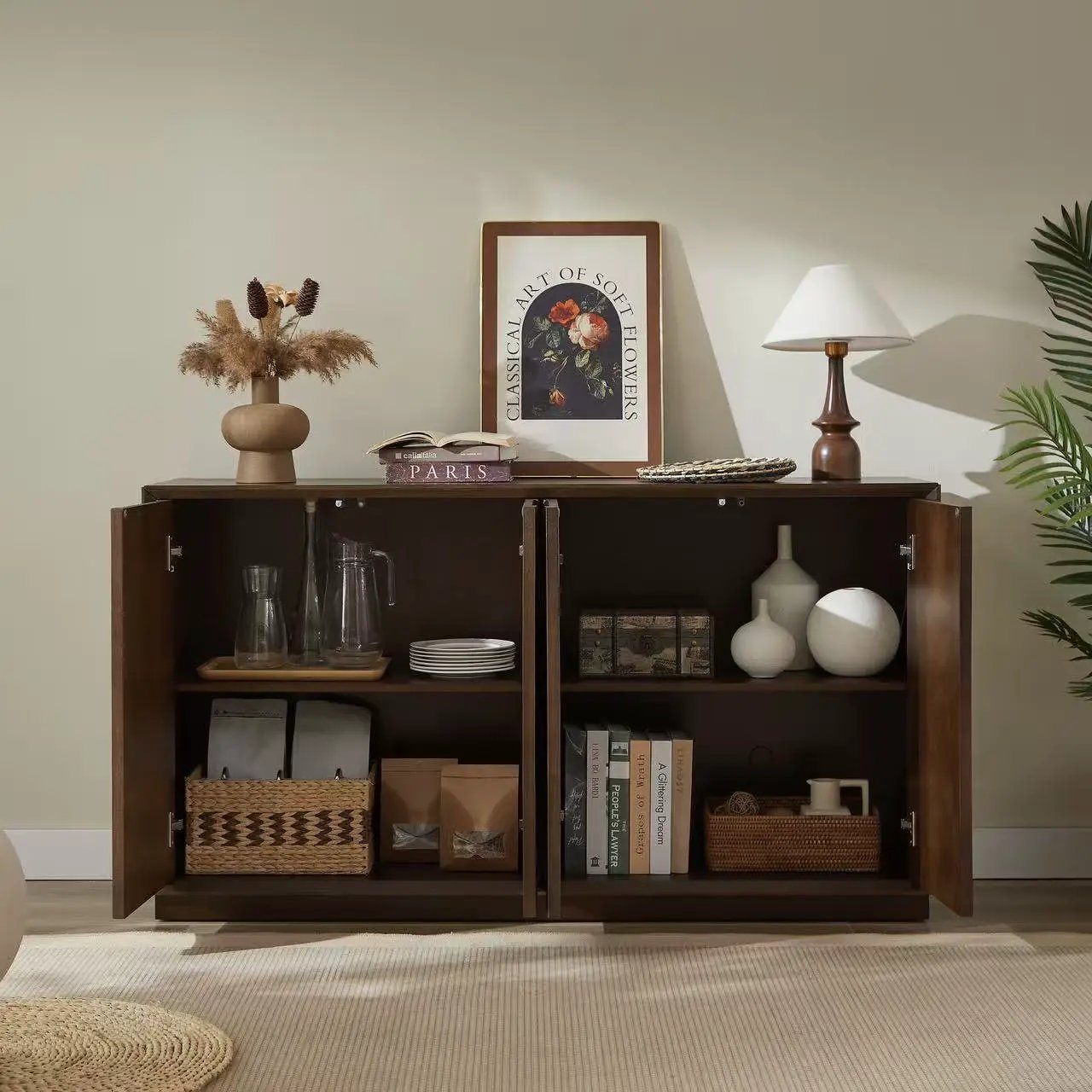 4 Door Accent Cabinet with Solid Wood Carved Doors by HouseOfZazla