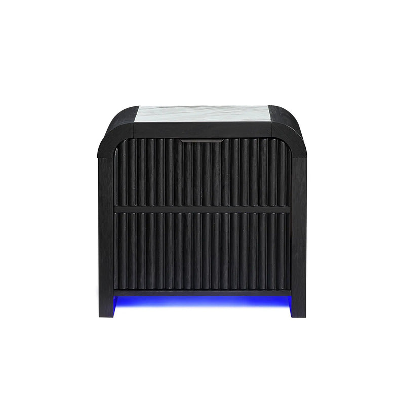 Beverly - Nightstand With Cooler And Speaker, LED Light, Rounded Sides - Black White by HouseOfZazla