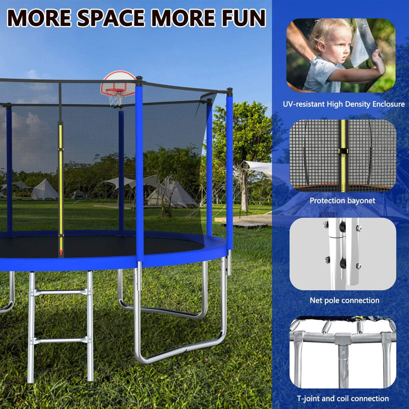Premium 12FT Outdoor Backyard Trampoline For Kids And Adults With Basketball Hoop And Safety Enclosure (SAK15723) by SAKSBY WHOLESALE
