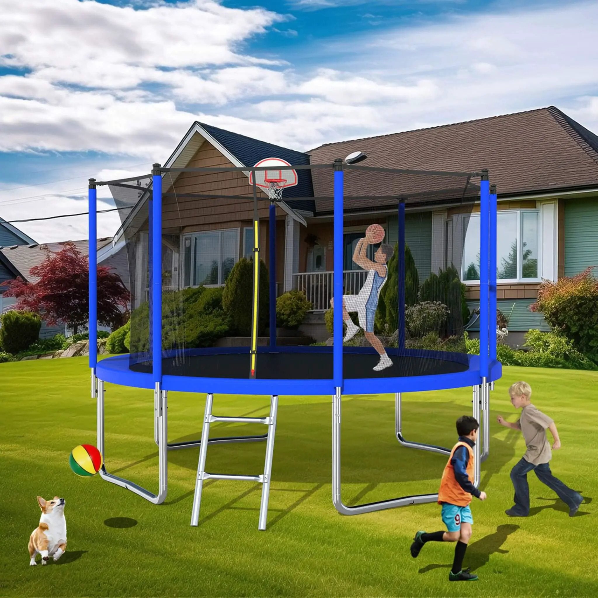 Premium 12FT Outdoor Backyard Trampoline For Kids And Adults With Basketball Hoop And Safety Enclosure (SAK15723) by SAKSBY WHOLESALE