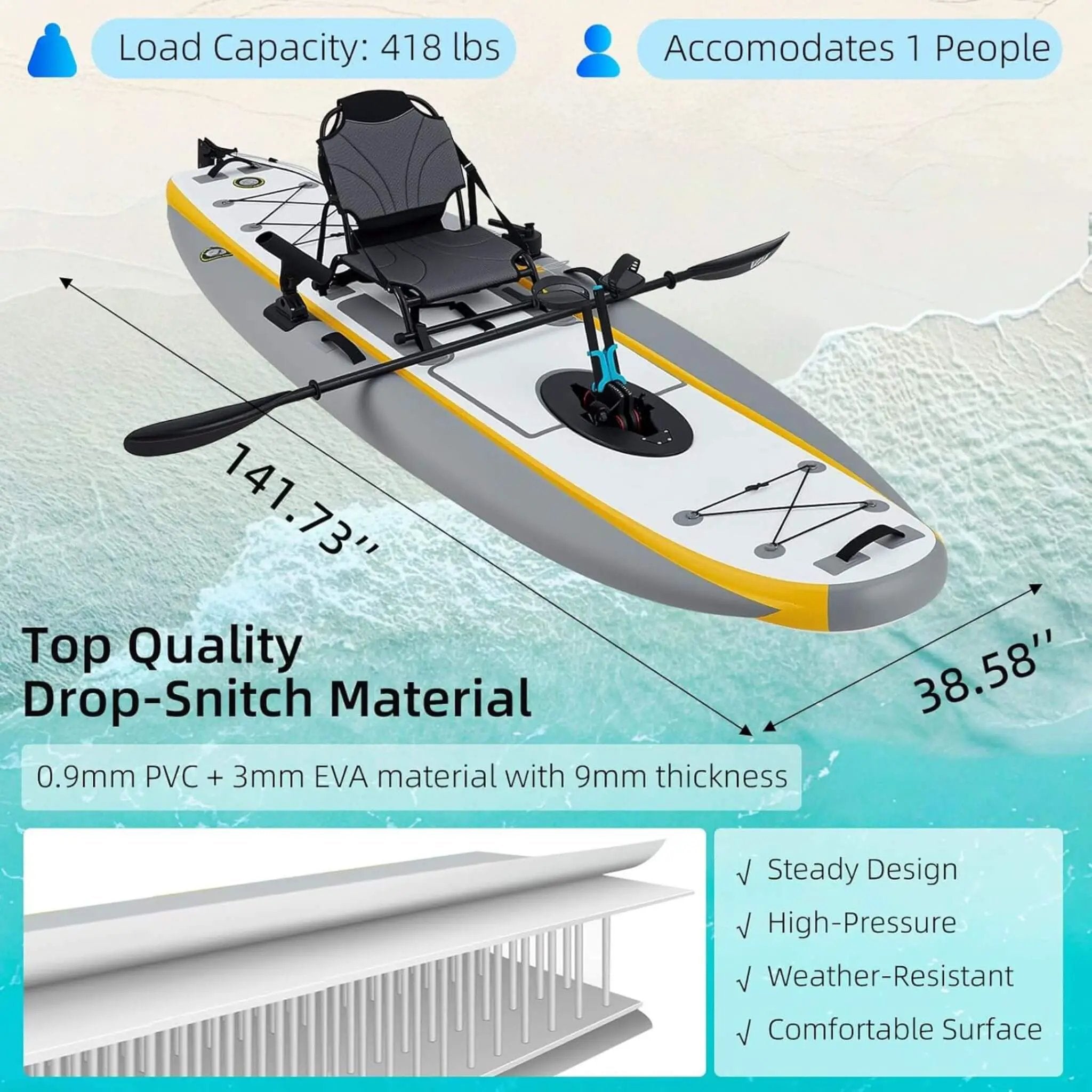 Portable 12FT Lightweight Inflatable PVC Fishing Kayak With Pedal System (SAK64328) by SAKSBY WHOLESALE