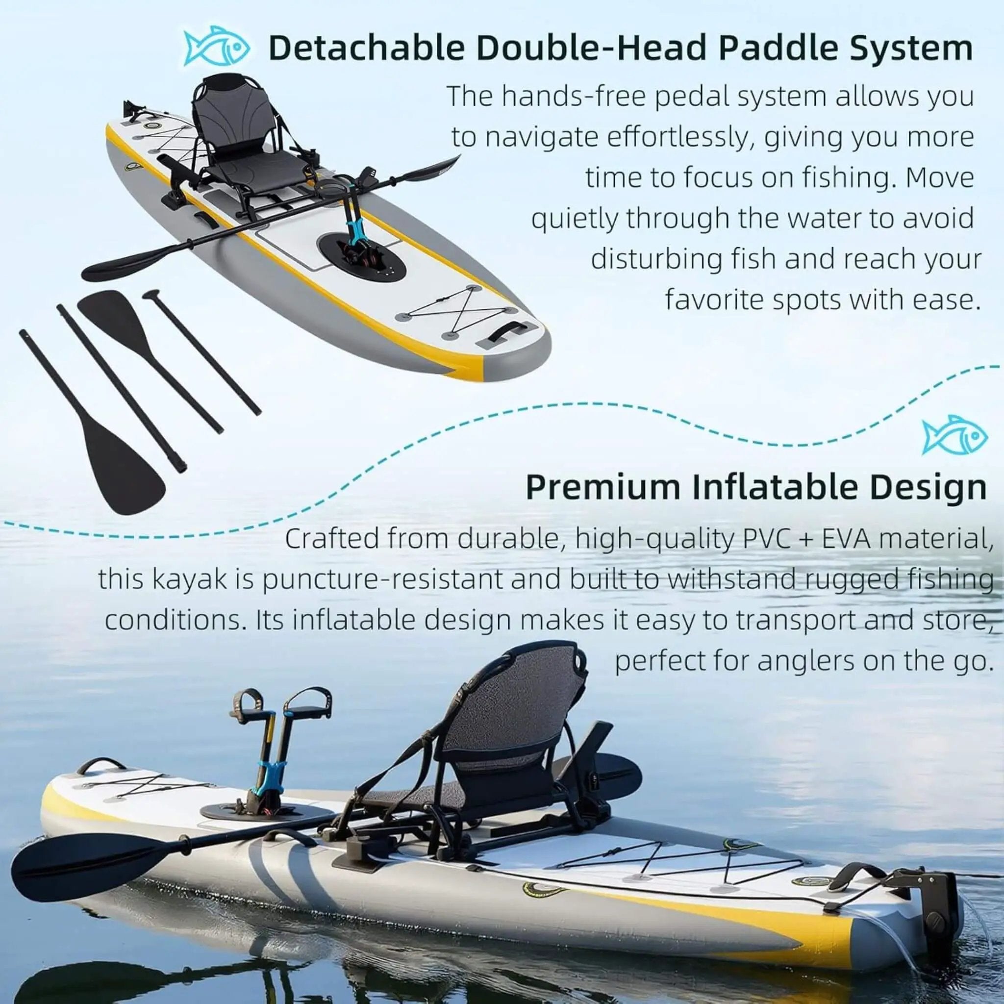 Portable 12FT Lightweight Inflatable PVC Fishing Kayak With Pedal System (SAK64328) by SAKSBY WHOLESALE