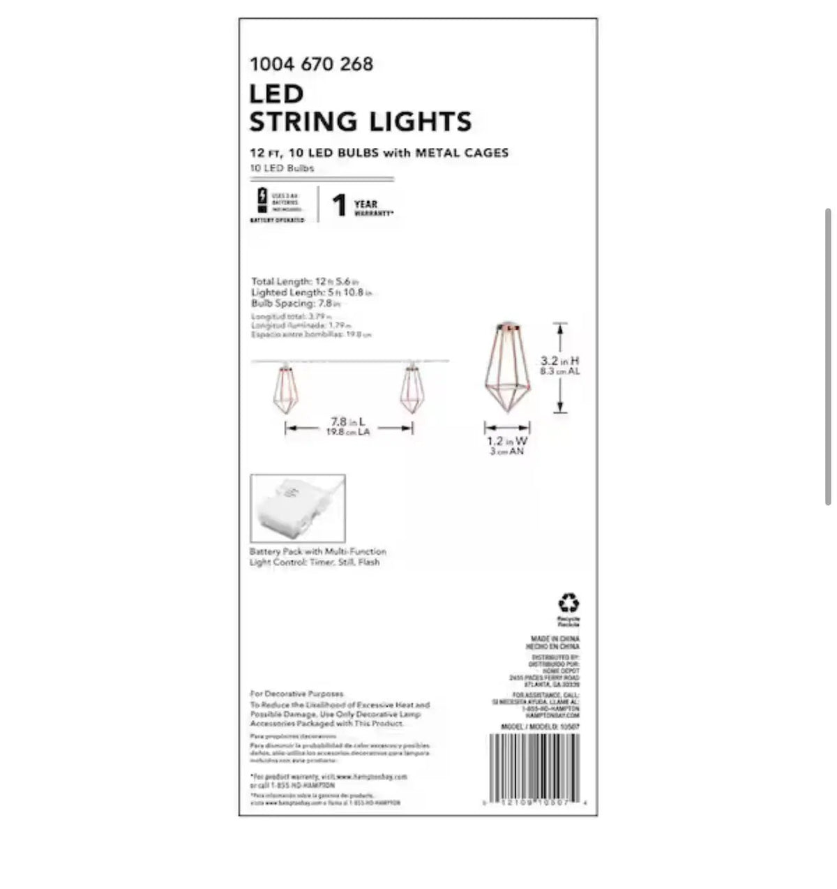 12Ft SmartYard Battery Operated Metal Indoor Integrated LED String Lights 10-Light by Outdoor Solar Outlet