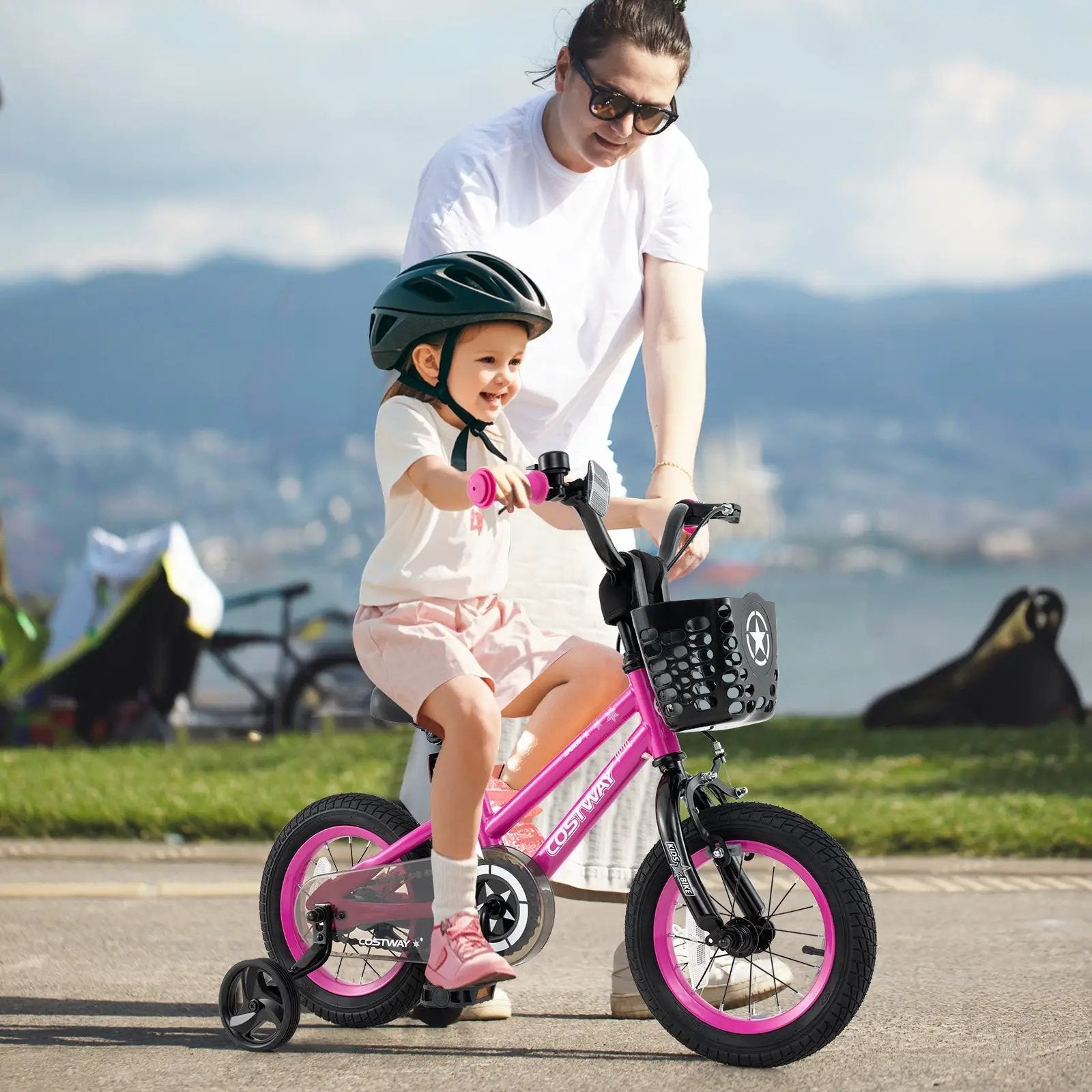 14 Inch Kids Bike Adjustable Bicycle with Front Basket for Children Aged 4-5 Years Old by DirectDeals