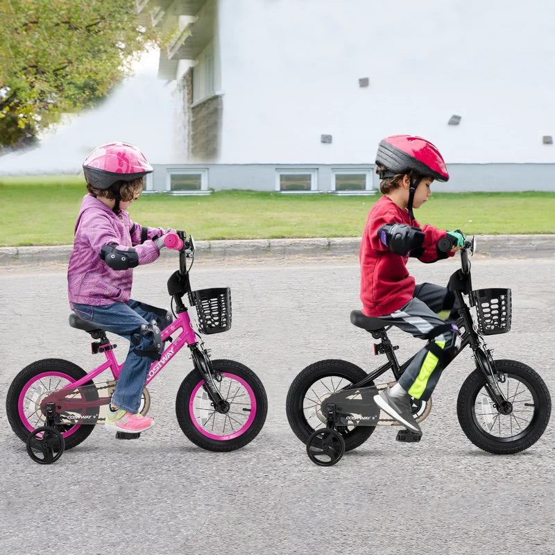 14 Inch Kids Bike Adjustable Bicycle with Front Basket for Children Aged 4-5 Years Old by DirectDeals