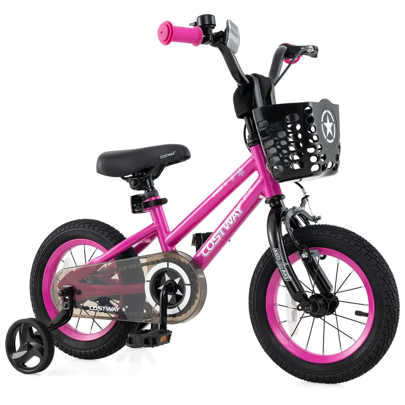 14 Inch Kids Bike Adjustable Bicycle with Front Basket for Children Aged 4-5 Years Old by DirectDeals