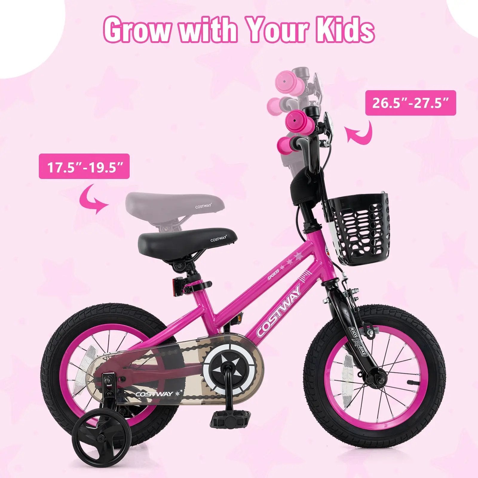 14 Inch Kids Bike Adjustable Bicycle with Front Basket for Children Aged 4-5 Years Old by DirectDeals