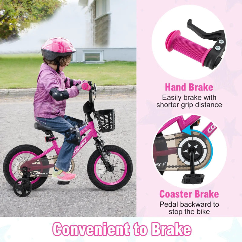 14 Inch Kids Bike Adjustable Bicycle with Front Basket for Children Aged 4-5 Years Old by DirectDeals