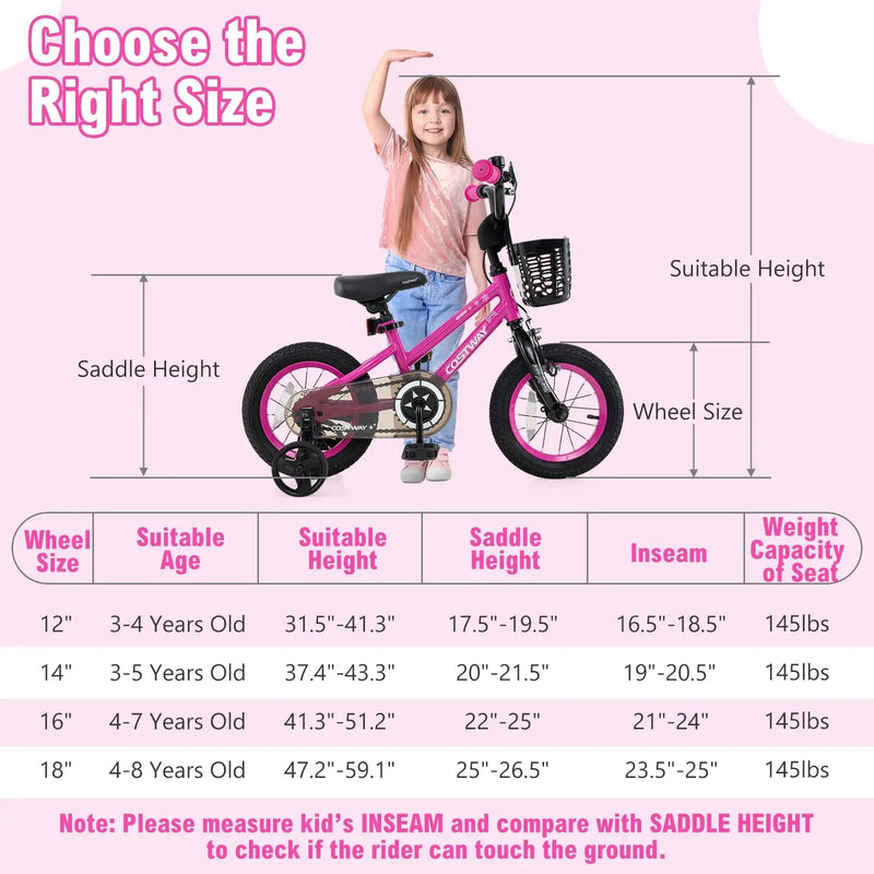 14 Inch Kids Bike Adjustable Bicycle with Front Basket for Children Aged 4-5 Years Old by DirectDeals