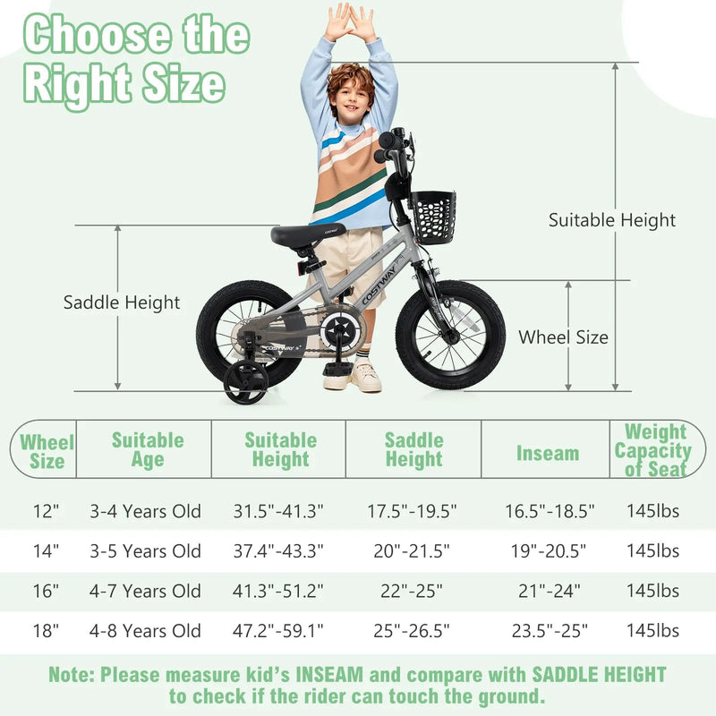 14 Inch Kids Bike Adjustable with Transparent Chain Cover for 4-5 Years Old by DirectDeals