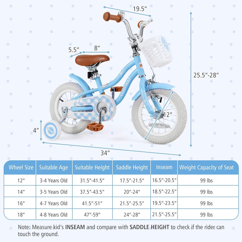14 Inch Kids Bike with Adjustable Handlebar and Seat for 3-5 Year Old by DirectDeals