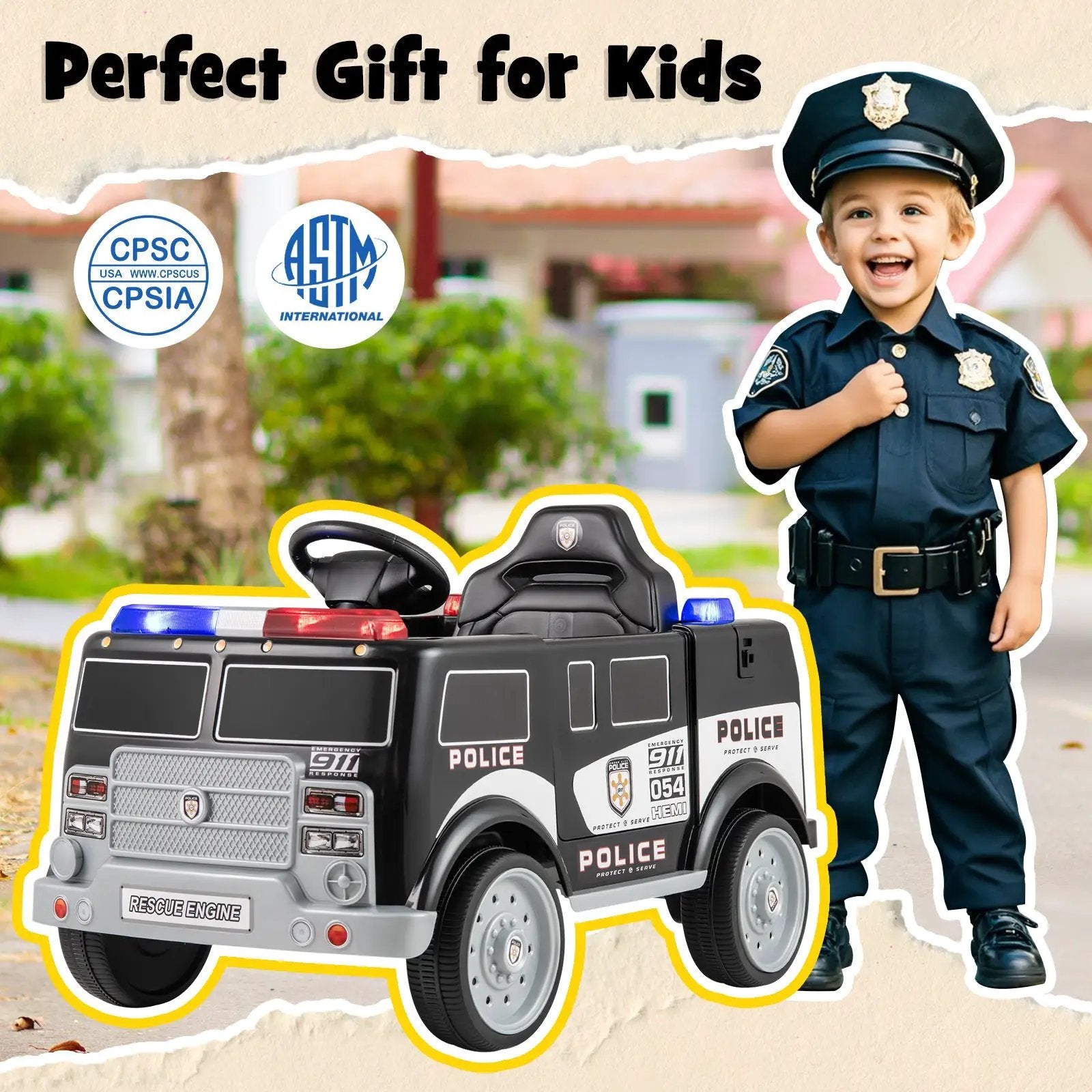 12V Battery Powered Electric Vehicle with 3 Speeds and Megaphone-Black by DirectDeals