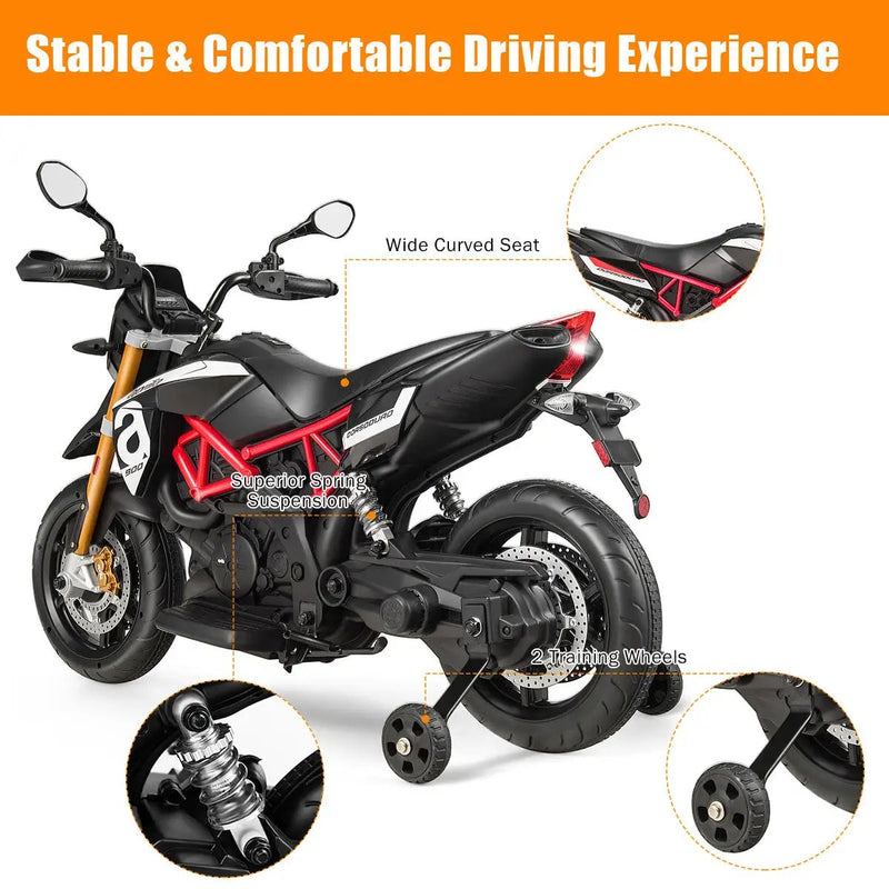 12V Kids Ride-On Motorcycle Aprilia Licensed with Sounds and Music by DirectDeals