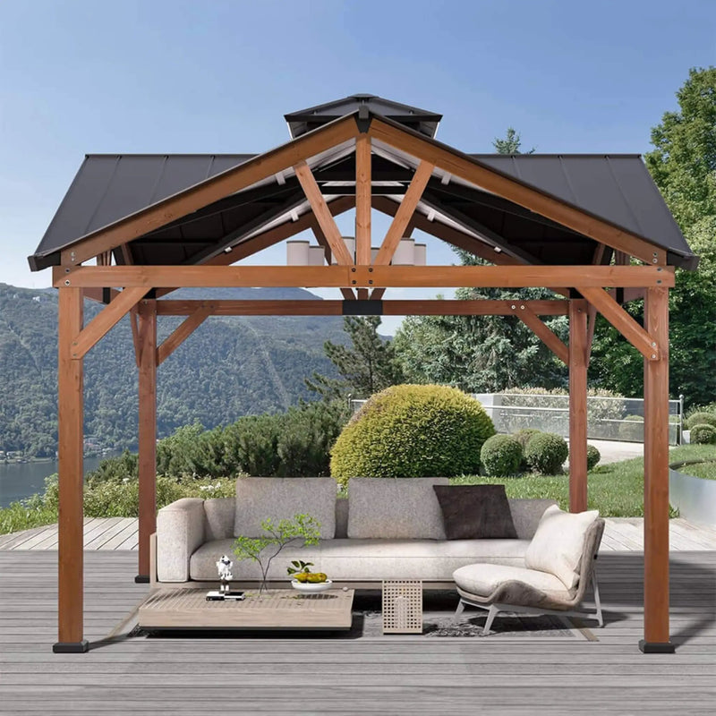 [12X12FT] Alora Premium Outdoor Cedar Wood Hardtop Gazebo With Galvanized Steel Roof (SAK31864) by SAKSBY WHOLESALE