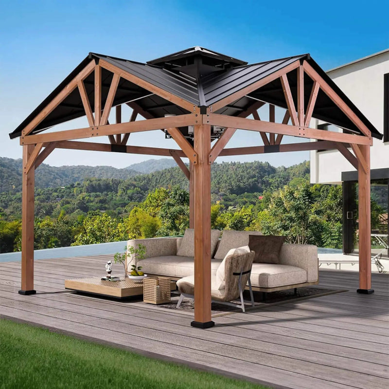 [12X12FT] Alora Premium Outdoor Cedar Wood Hardtop Gazebo With Galvanized Steel Roof (SAK31864) by SAKSBY WHOLESALE