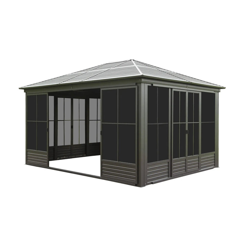 [12X14FT] Alora Serenity Premium All-Weather Outdoor Aluminum Sunroom With Galvanized Steel Hardtop Sloping Roof, Lockable Doors, And Moveable PC Screens (SAK76831) by SAKSBY WHOLESALE