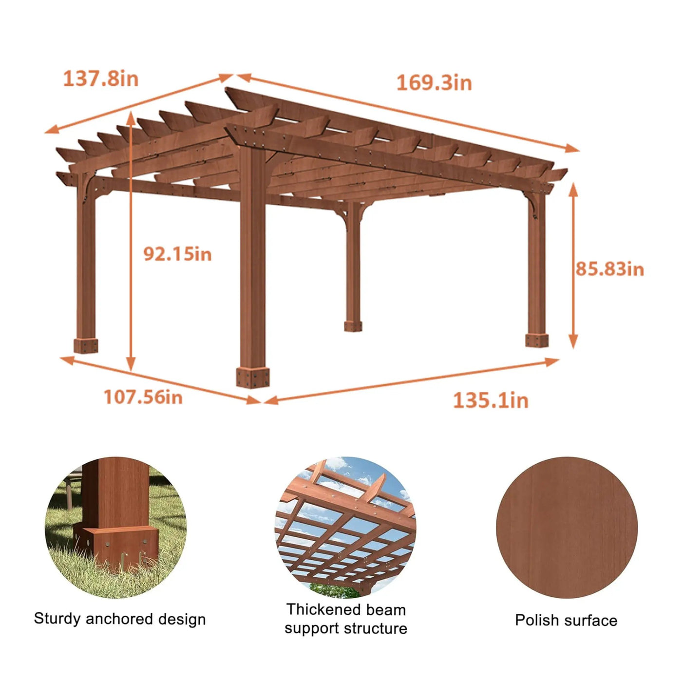 Alora Outdoor Cedar Wood Patio Pergola With Slatted Trellis Roof (SAK92150) by SAKSBY WHOLESALE