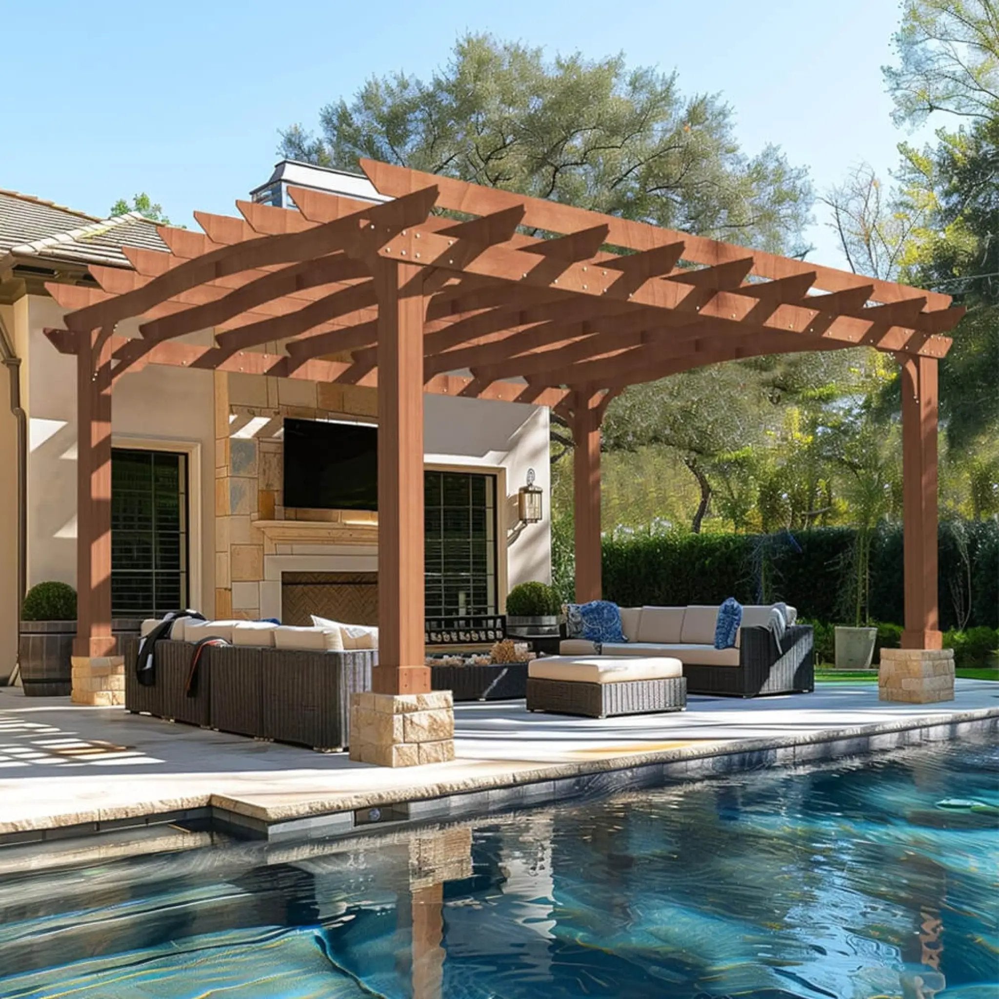 [12X14FT] Alora Luxury Outdoor All-Season Backyard Cedar Wood Gazebo Pergola With Arched Roof And Stakes For Patios (SAK68194) by SAKSBY WHOLESALE