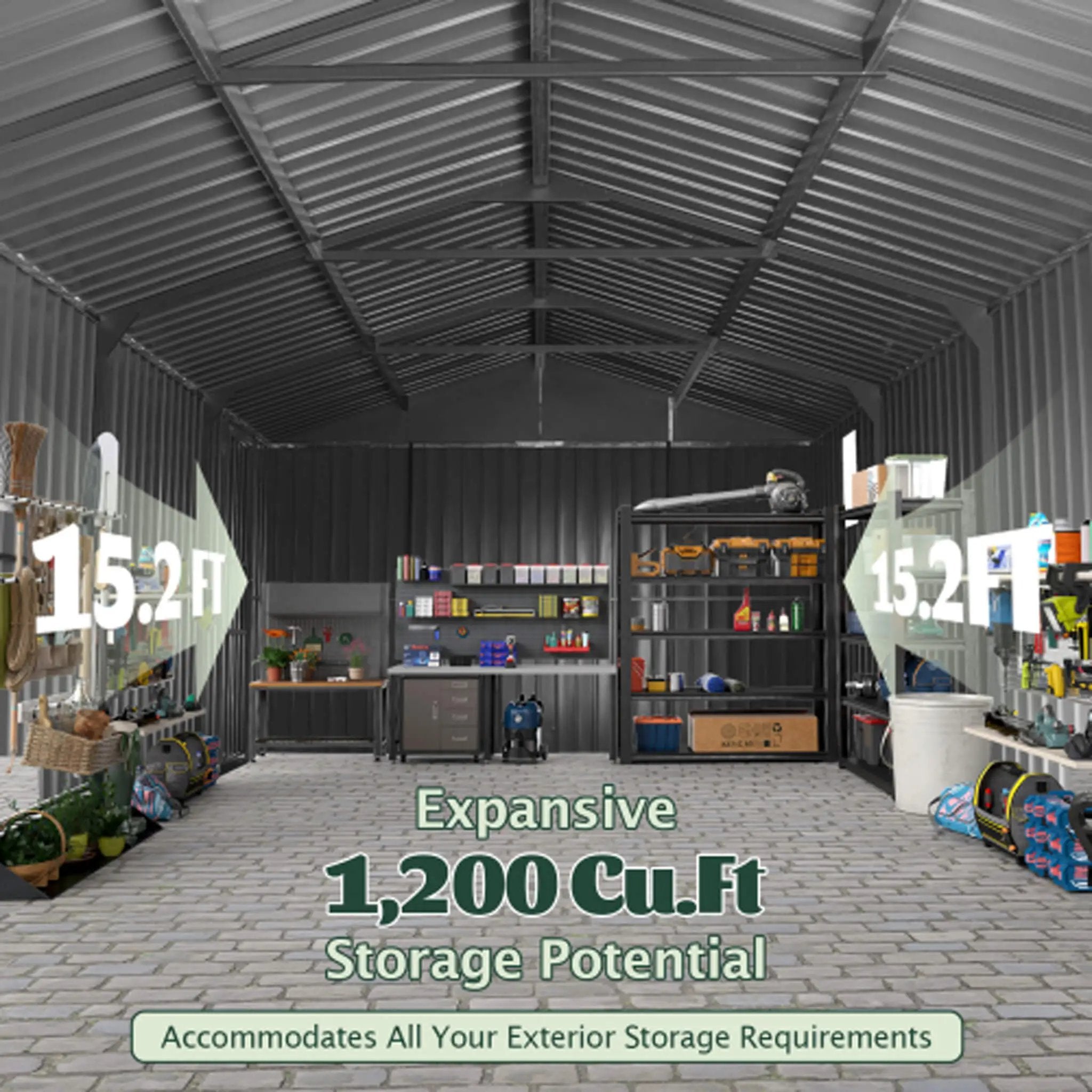 Extra-Large Outdoor Heavy-Duty Metal Garage Shed With Lockable Doors [No Floor] (SAK14093) by SAKSBY WHOLESALE